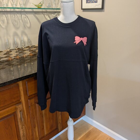 Comfy Black Navy Southern Style Tunic Tee w/Pink Bow Long Sleeve Jersey Top S - Picture 8 of 8